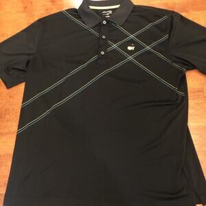 Masters Tech Men's Size L Performance Polo Shirt Black Logo Print Golf Augusta